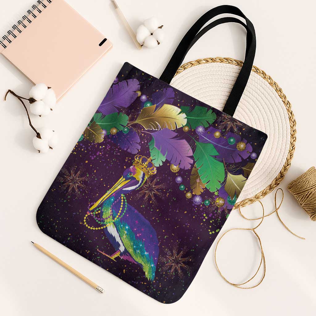 Faux Glitter Funny Mardi Gras Pelican Tote Bag Party Vibes - Wonder Print Shop