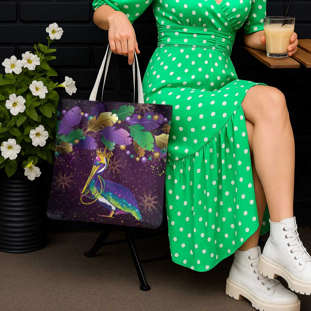 Faux Glitter Funny Mardi Gras Pelican Tote Bag Party Vibes - Wonder Print Shop
