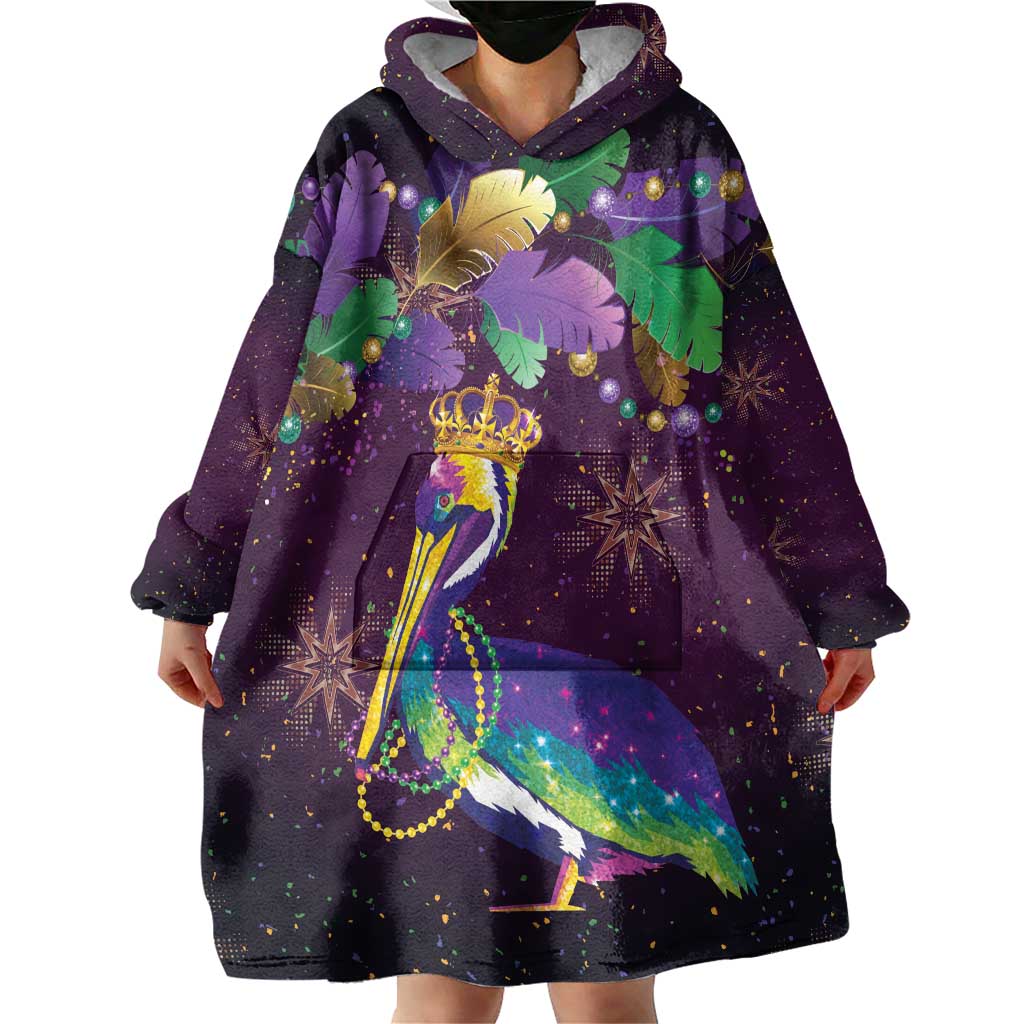 Faux Glitter Funny Mardi Gras Pelican Wearable Blanket Hoodie Party Vibes - Wonder Print Shop