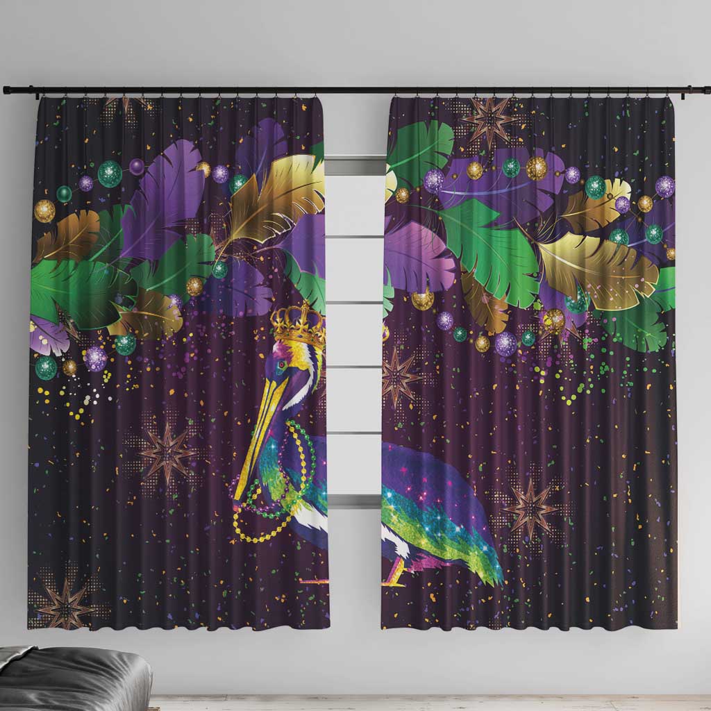 Faux Glitter Funny Mardi Gras Pelican Window Curtain Party Vibes - Wonder Print Shop