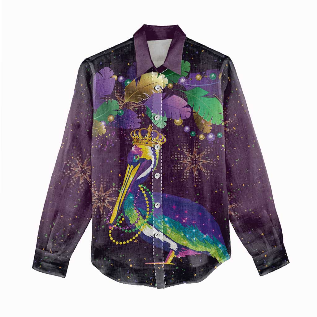 Faux Glitter Funny Mardi Gras Pelican Women Casual Shirt Party Vibes - Wonder Print Shop