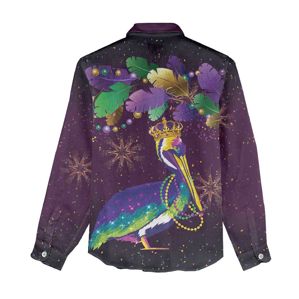 Faux Glitter Funny Mardi Gras Pelican Women Casual Shirt Party Vibes - Wonder Print Shop