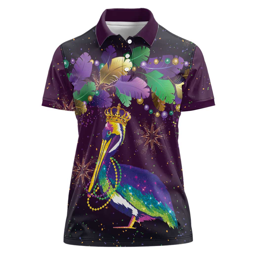 Faux Glitter Funny Mardi Gras Pelican Women Polo Shirt Party Vibes - Wonder Print Shop
