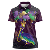 Faux Glitter Funny Mardi Gras Pelican Women Polo Shirt Party Vibes - Wonder Print Shop