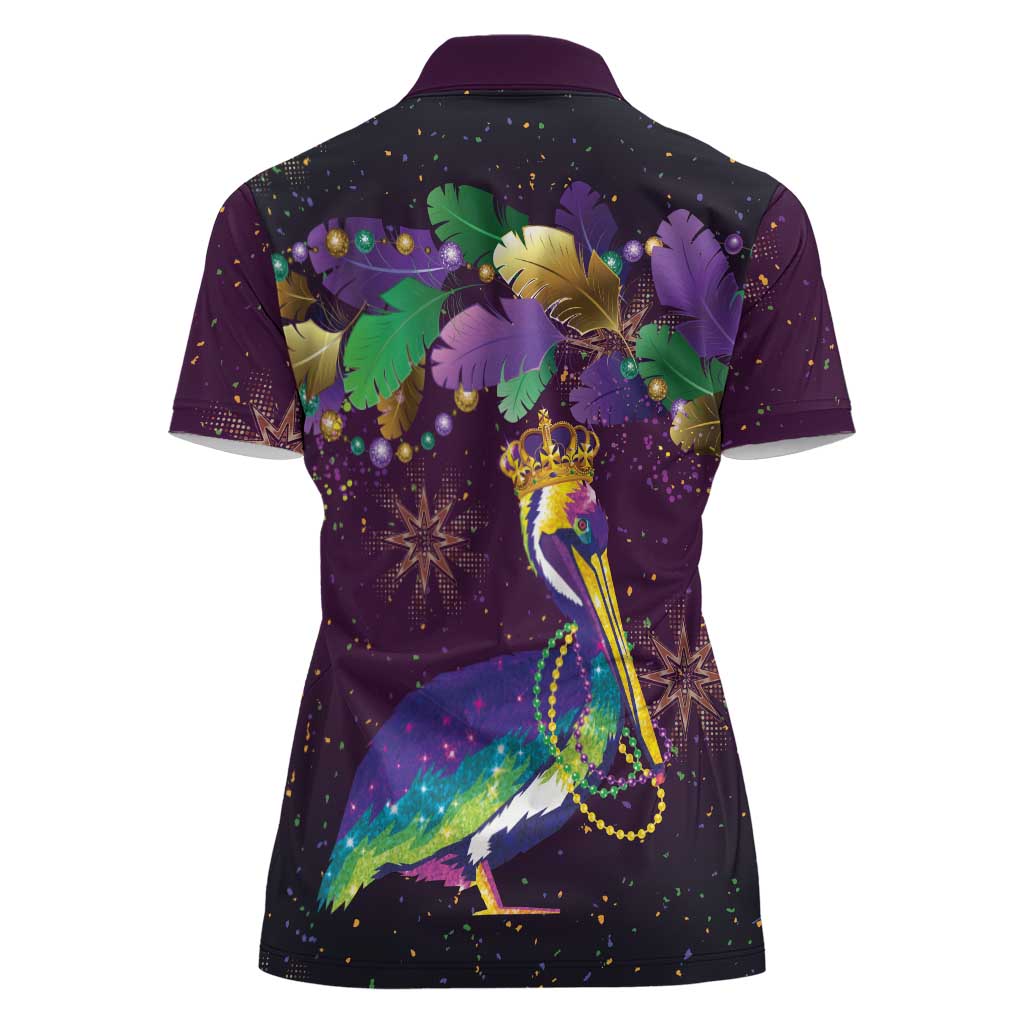 Faux Glitter Funny Mardi Gras Pelican Women Polo Shirt Party Vibes - Wonder Print Shop