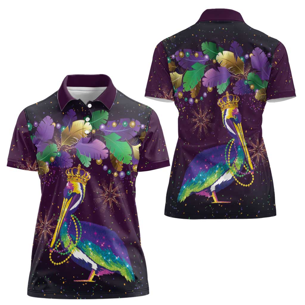 Faux Glitter Funny Mardi Gras Pelican Women Polo Shirt Party Vibes - Wonder Print Shop