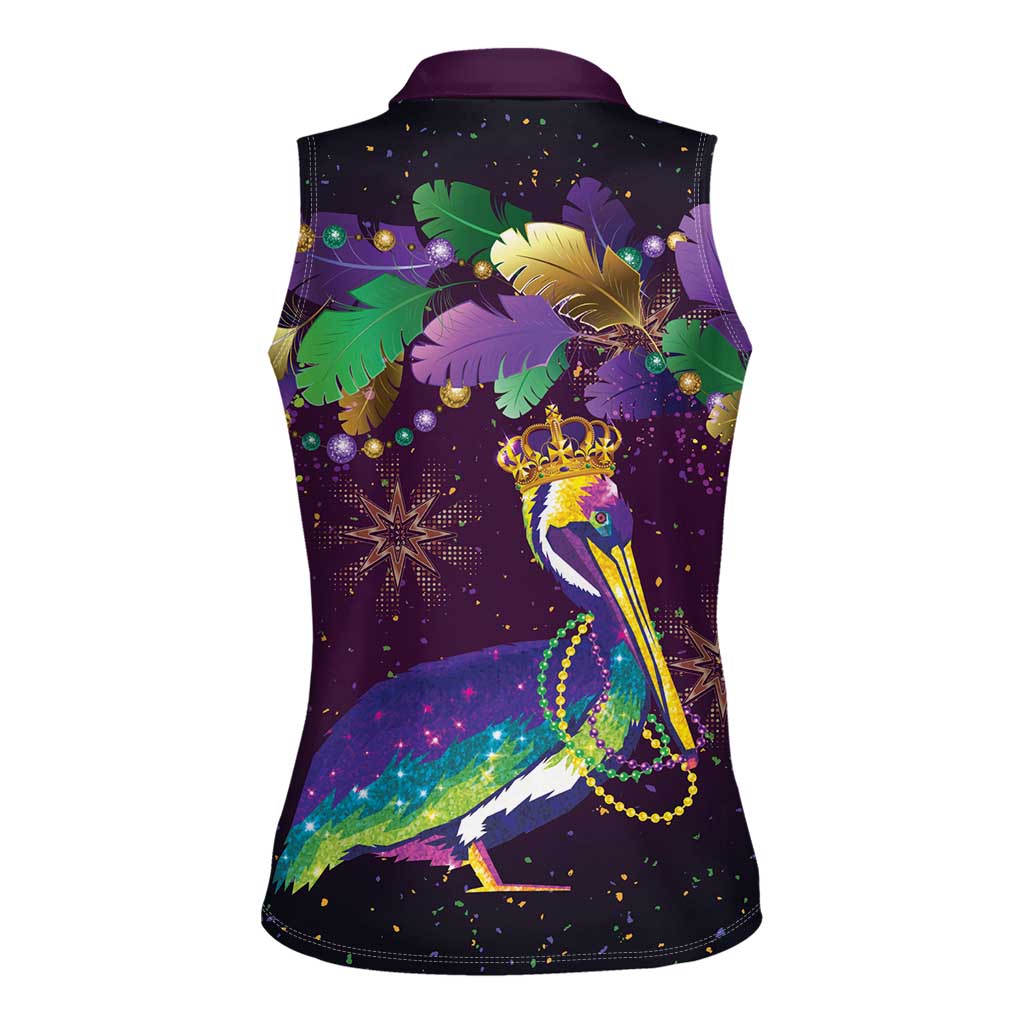 Faux Glitter Funny Mardi Gras Pelican Women Sleeveless Polo Shirt Party Vibes - Wonder Print Shop
