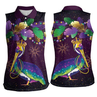 Faux Glitter Funny Mardi Gras Pelican Women Sleeveless Polo Shirt Party Vibes - Wonder Print Shop