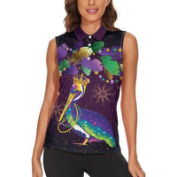 Faux Glitter Funny Mardi Gras Pelican Women Sleeveless Polo Shirt Party Vibes - Wonder Print Shop