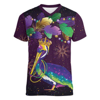 Faux Glitter Funny Mardi Gras Pelican Women V-Neck T-Shirt Party Vibes - Wonder Print Shop