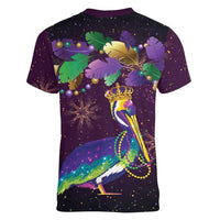 Faux Glitter Funny Mardi Gras Pelican Women V-Neck T-Shirt Party Vibes - Wonder Print Shop