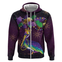 Faux Glitter Funny Mardi Gras Pelican Zip Hoodie Party Vibes - Wonder Print Shop