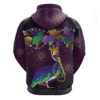 Faux Glitter Funny Mardi Gras Pelican Zip Hoodie Party Vibes - Wonder Print Shop