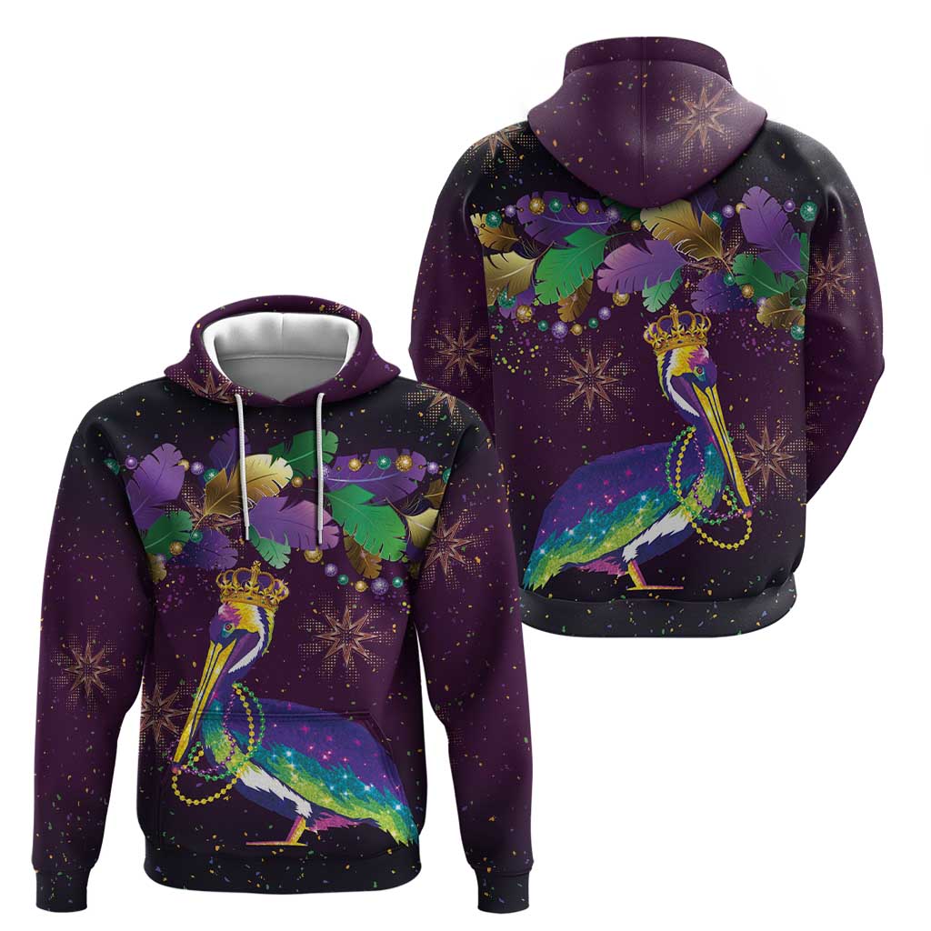 Faux Glitter Funny Mardi Gras Pelican Zip Hoodie Party Vibes - Wonder Print Shop