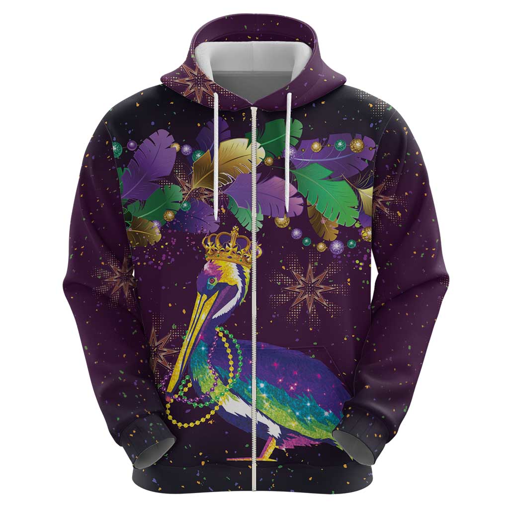 Faux Glitter Funny Mardi Gras Pelican Zip Hoodie Party Vibes - Wonder Print Shop