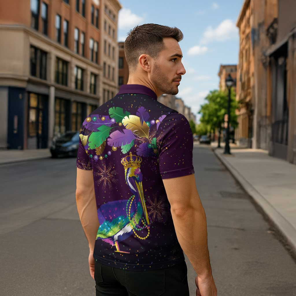 Faux Glitter Funny Mardi Gras Pelican Zipper Polo Shirt Party Vibes - Wonder Print Shop