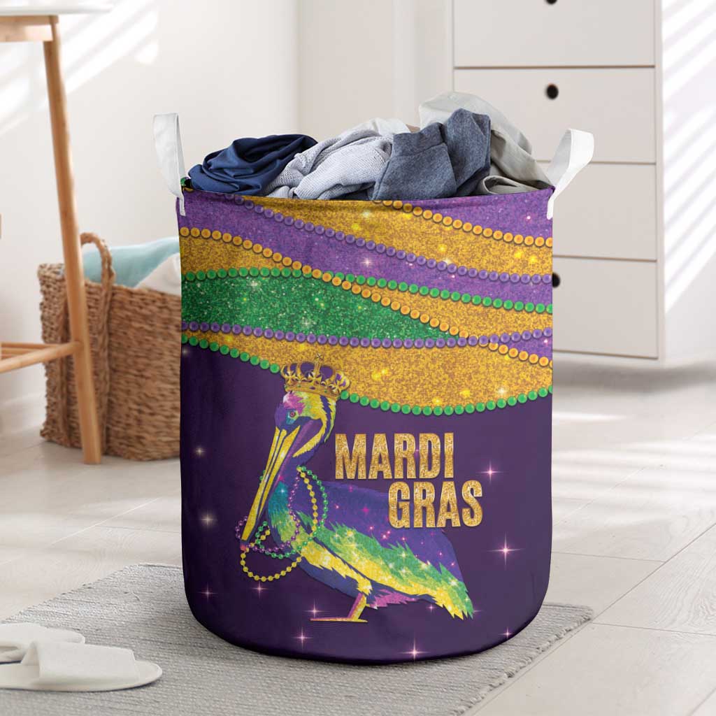 Faux Glitter Mardi Gras Pelican Laundry Basket - Wonder Print Shop