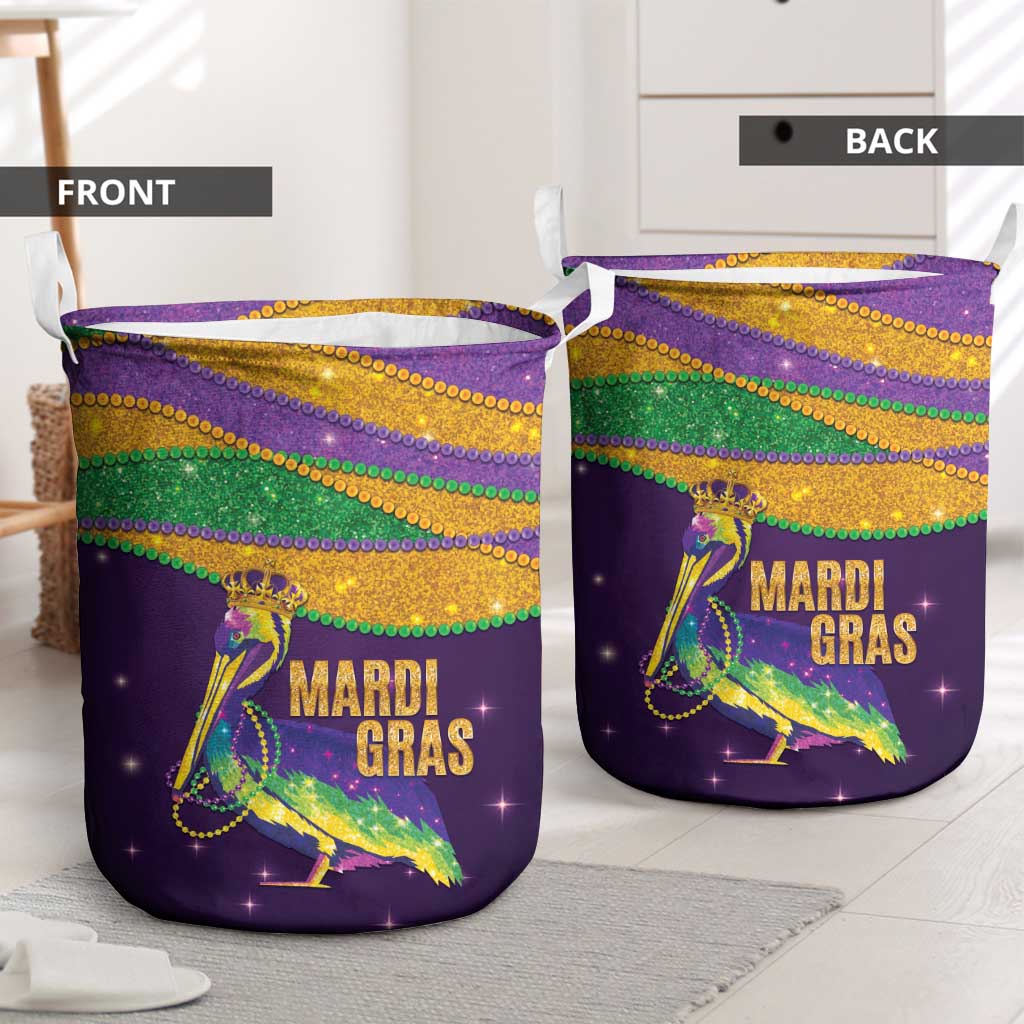Faux Glitter Mardi Gras Pelican Laundry Basket - Wonder Print Shop