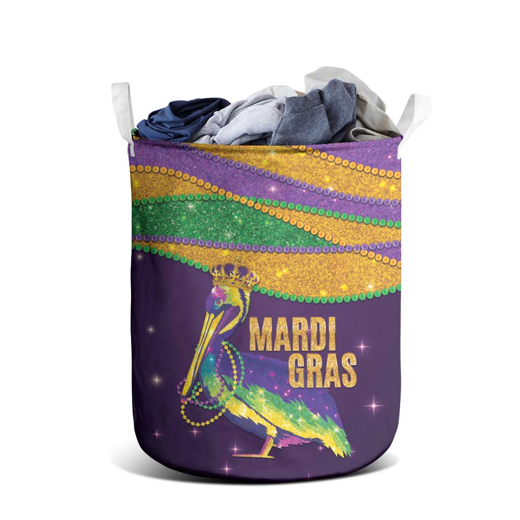 Faux Glitter Mardi Gras Pelican Laundry Basket - Wonder Print Shop