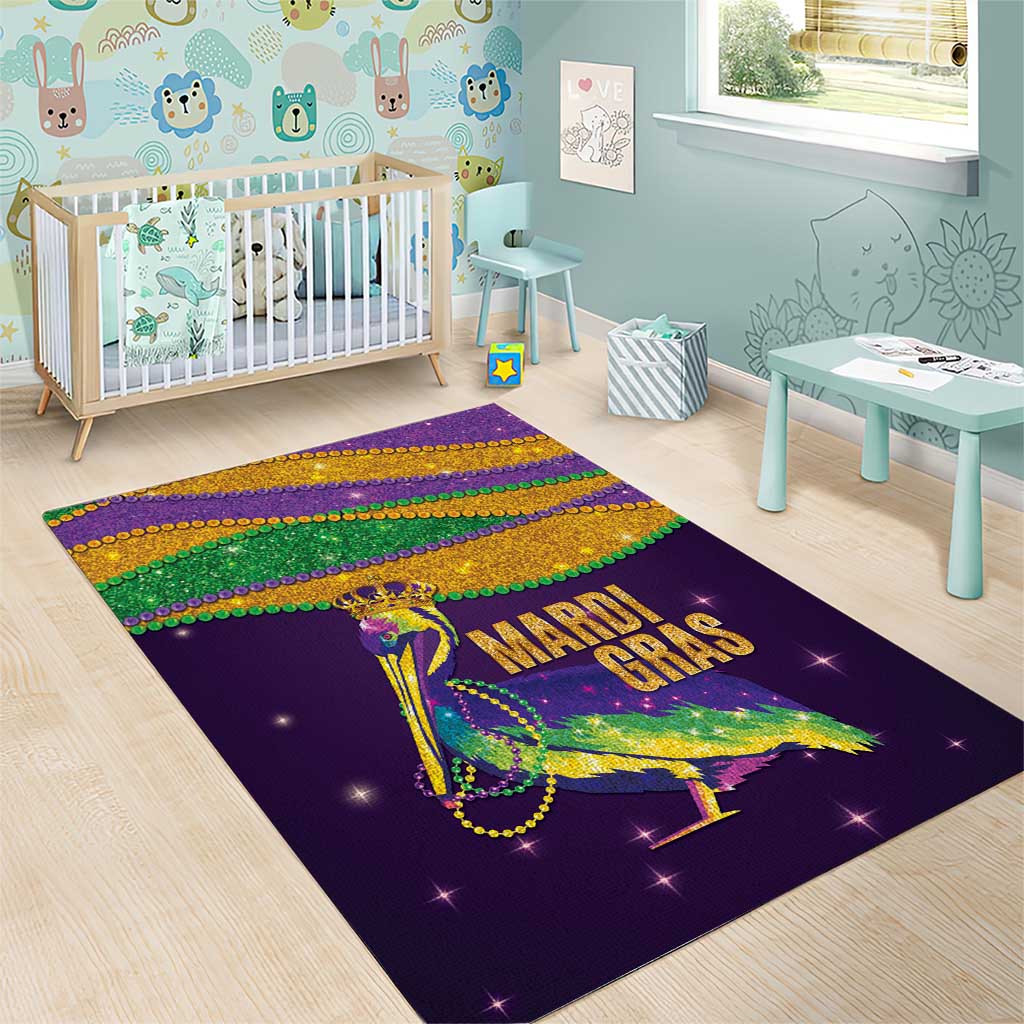 Faux Glitter Mardi Gras Pelican Area Rug - Wonder Print Shop