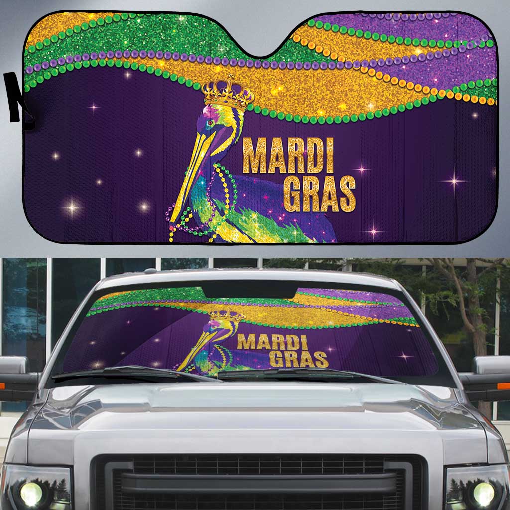 Faux Glitter Mardi Gras Pelican Auto Sun Shade - Wonder Print Shop