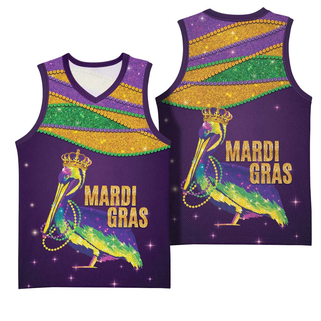 Faux Glitter Mardi Gras Pelican Basketball Jersey - Wonder Print Shop