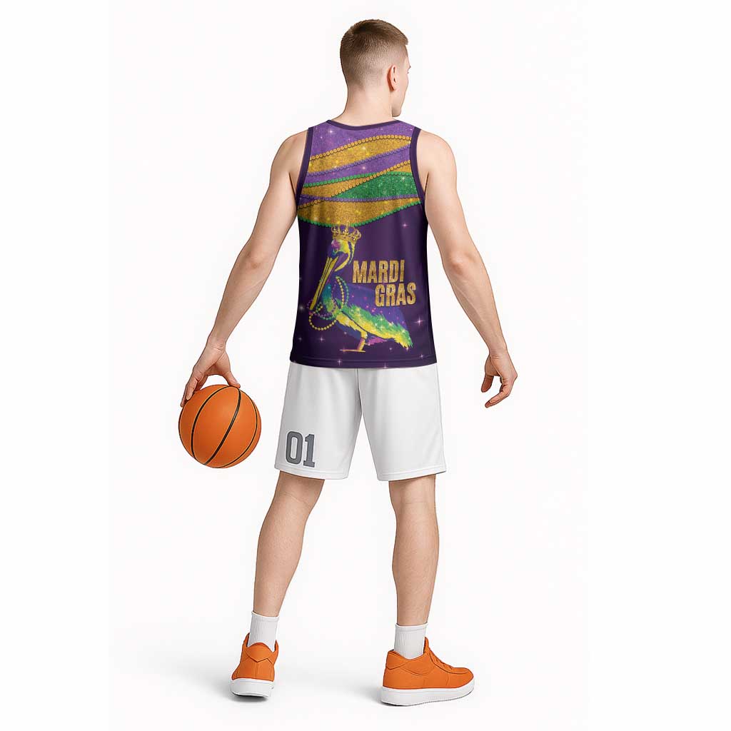 Faux Glitter Mardi Gras Pelican Basketball Jersey - Wonder Print Shop