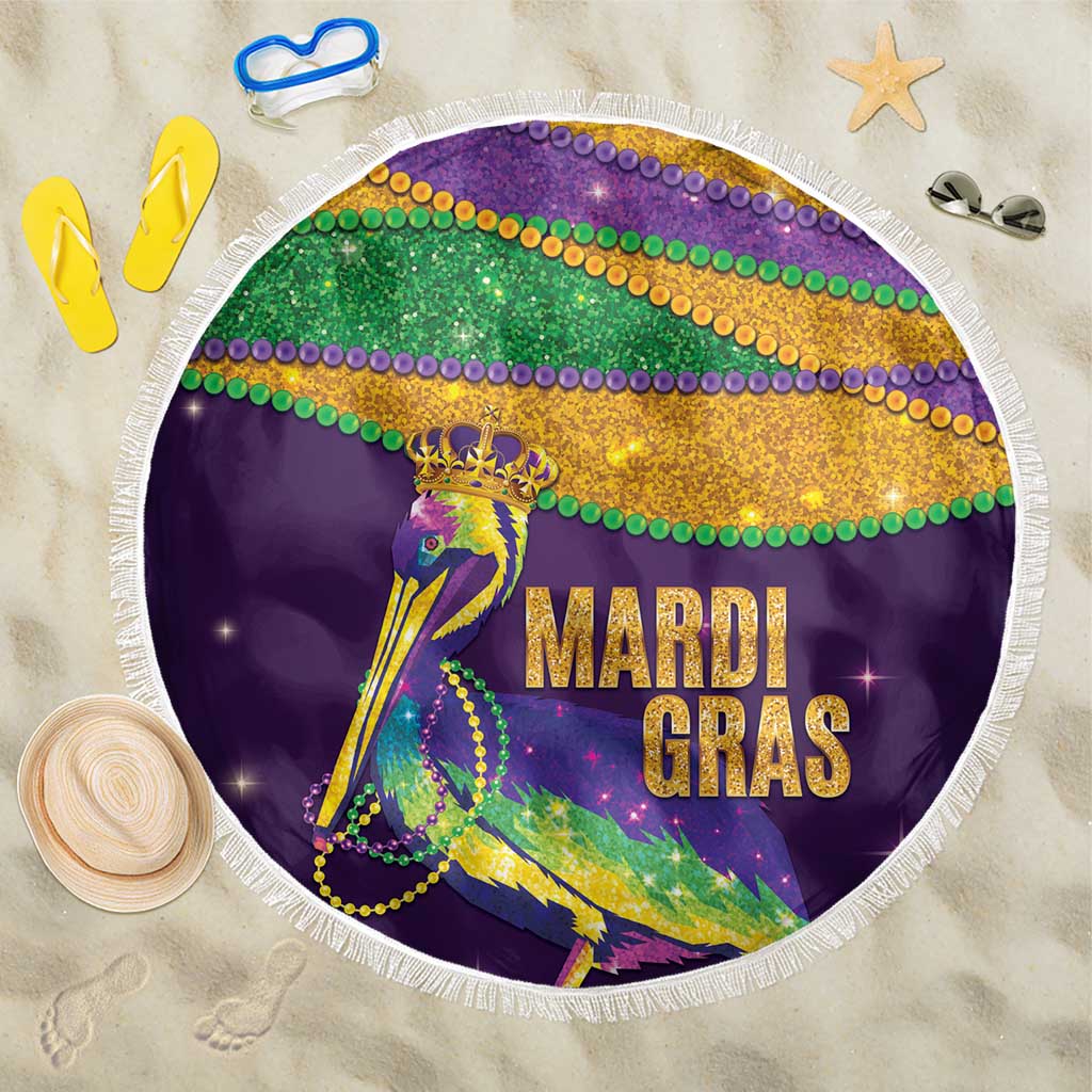 Faux Glitter Mardi Gras Pelican Beach Blanket - Wonder Print Shop