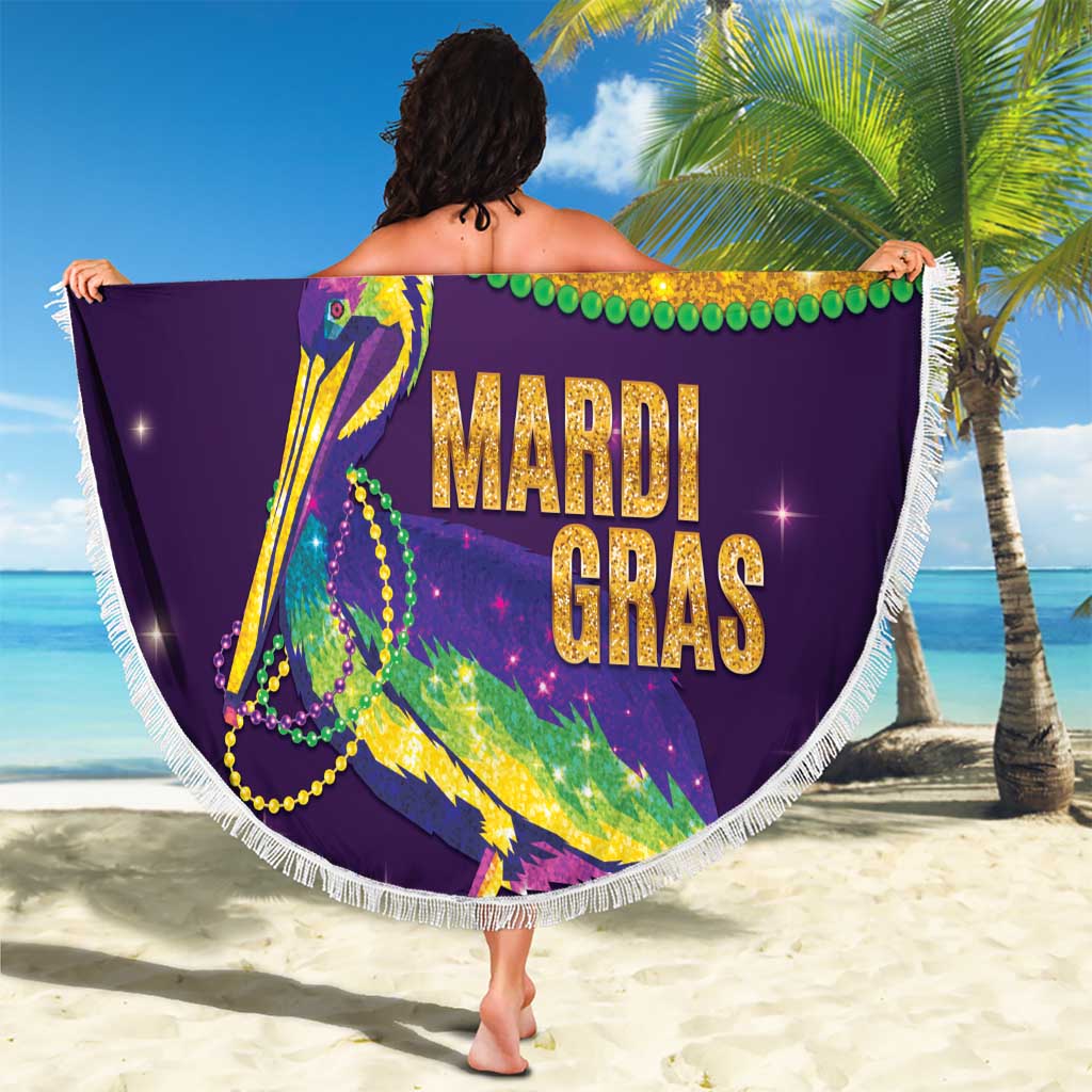 Faux Glitter Mardi Gras Pelican Beach Blanket - Wonder Print Shop