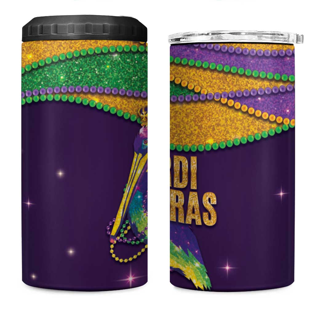 Faux Glitter Mardi Gras Pelican 4 in 1 Can Cooler Tumbler - Wonder Print Shop