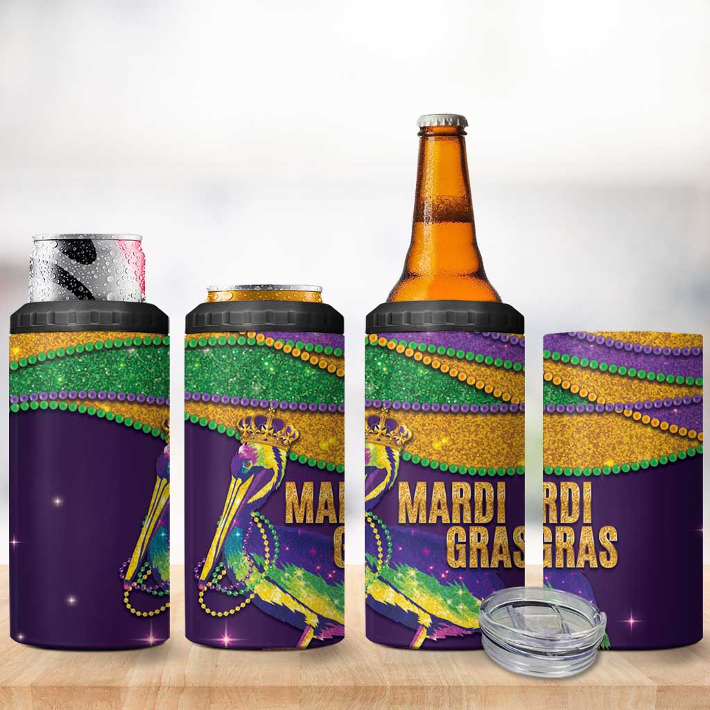 Faux Glitter Mardi Gras Pelican 4 in 1 Can Cooler Tumbler - Wonder Print Shop