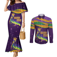 Faux Glitter Mardi Gras Pelican Couples Matching Mermaid Dress and Long Sleeve Button Shirt - Wonder Print Shop