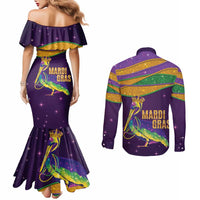 Faux Glitter Mardi Gras Pelican Couples Matching Mermaid Dress and Long Sleeve Button Shirt - Wonder Print Shop