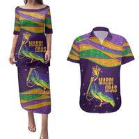 Faux Glitter Mardi Gras Pelican Couples Matching Puletasi and Hawaiian Shirt - Wonder Print Shop