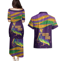 Faux Glitter Mardi Gras Pelican Couples Matching Puletasi and Hawaiian Shirt - Wonder Print Shop