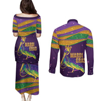 Faux Glitter Mardi Gras Pelican Couples Matching Puletasi and Long Sleeve Button Shirt - Wonder Print Shop