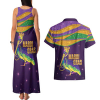 Faux Glitter Mardi Gras Pelican Couples Matching Tank Maxi Dress and Hawaiian Shirt - Wonder Print Shop