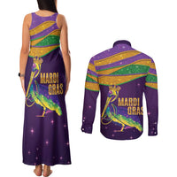Faux Glitter Mardi Gras Pelican Couples Matching Tank Maxi Dress and Long Sleeve Button Shirt - Wonder Print Shop