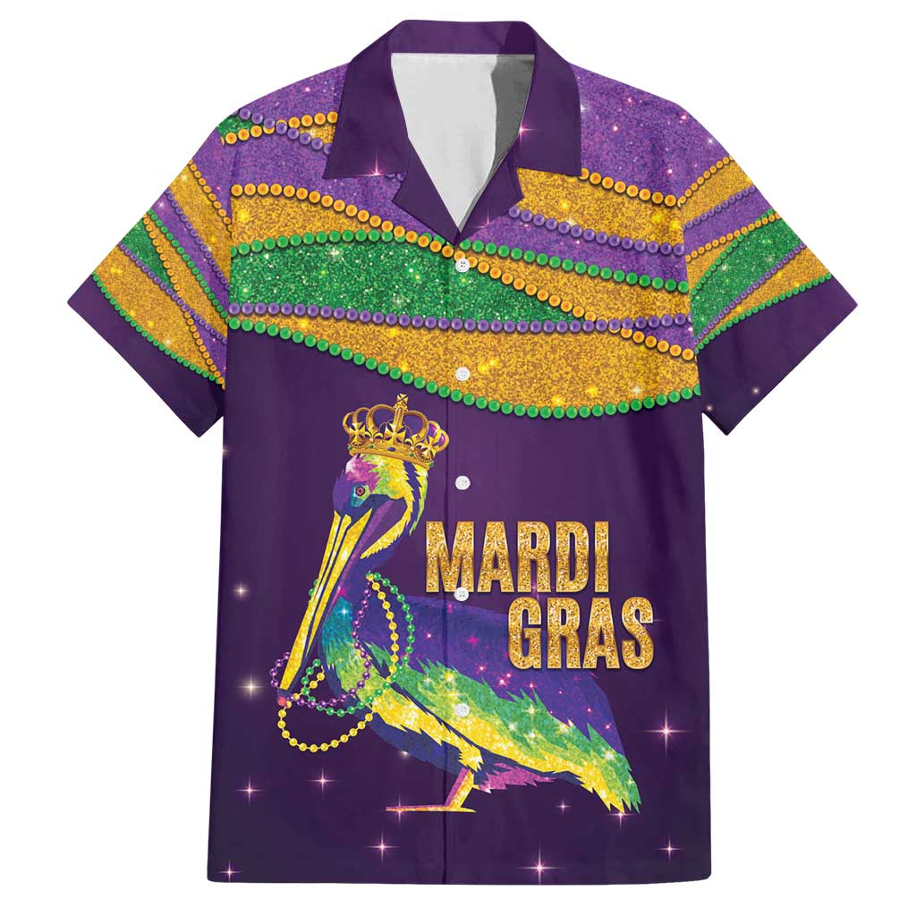 Faux Glitter Mardi Gras Pelican Family Matching Long Sleeve Bodycon Dress and Hawaiian Shirt - Wonder Print Shop