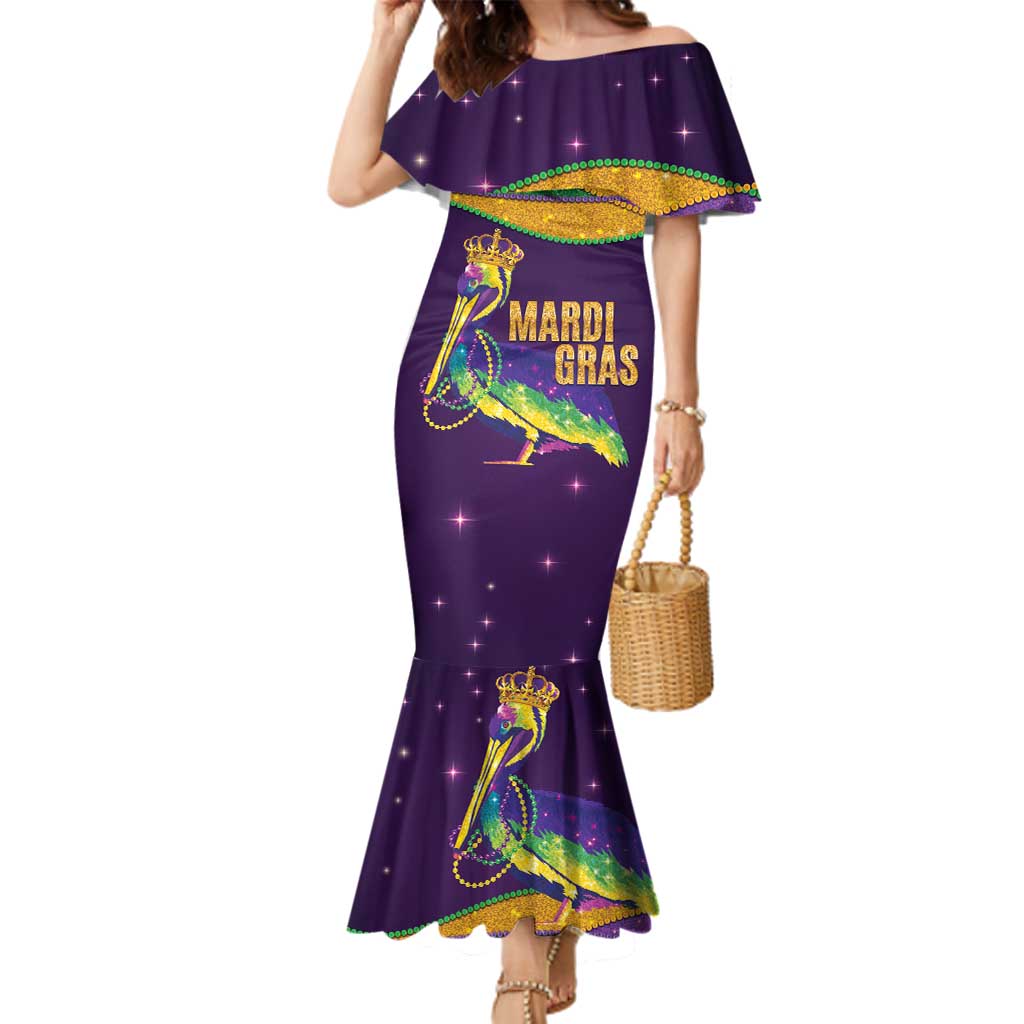 Faux Glitter Mardi Gras Pelican Family Matching Mermaid Dress and Hawaiian Shirt - Wonder Print Shop