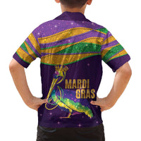 Faux Glitter Mardi Gras Pelican Family Matching Off The Shoulder Long Sleeve Dress and Hawaiian Shirt - Wonder Print Shop