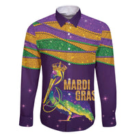 Faux Glitter Mardi Gras Pelican Family Matching Off The Shoulder Long Sleeve Dress and Hawaiian Shirt - Wonder Print Shop