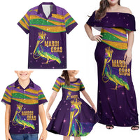 Faux Glitter Mardi Gras Pelican Family Matching Off Shoulder Maxi Dress and Hawaiian Shirt - Wonder Print Shop