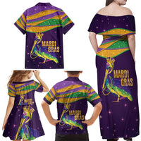 Faux Glitter Mardi Gras Pelican Family Matching Off Shoulder Maxi Dress and Hawaiian Shirt - Wonder Print Shop