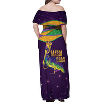 Faux Glitter Mardi Gras Pelican Family Matching Off Shoulder Maxi Dress and Hawaiian Shirt - Wonder Print Shop