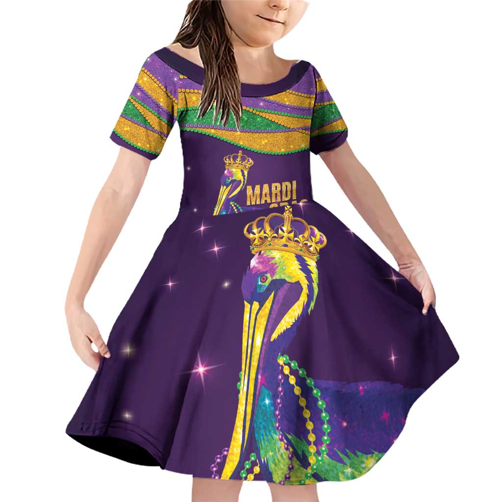 Faux Glitter Mardi Gras Pelican Family Matching Off Shoulder Short Dress and Hawaiian Shirt - Wonder Print Shop