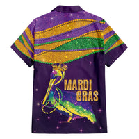 Faux Glitter Mardi Gras Pelican Family Matching Off Shoulder Short Dress and Hawaiian Shirt - Wonder Print Shop