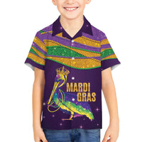 Faux Glitter Mardi Gras Pelican Family Matching Off Shoulder Short Dress and Hawaiian Shirt - Wonder Print Shop