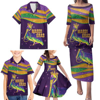 Faux Glitter Mardi Gras Pelican Family Matching Puletasi and Hawaiian Shirt - Wonder Print Shop