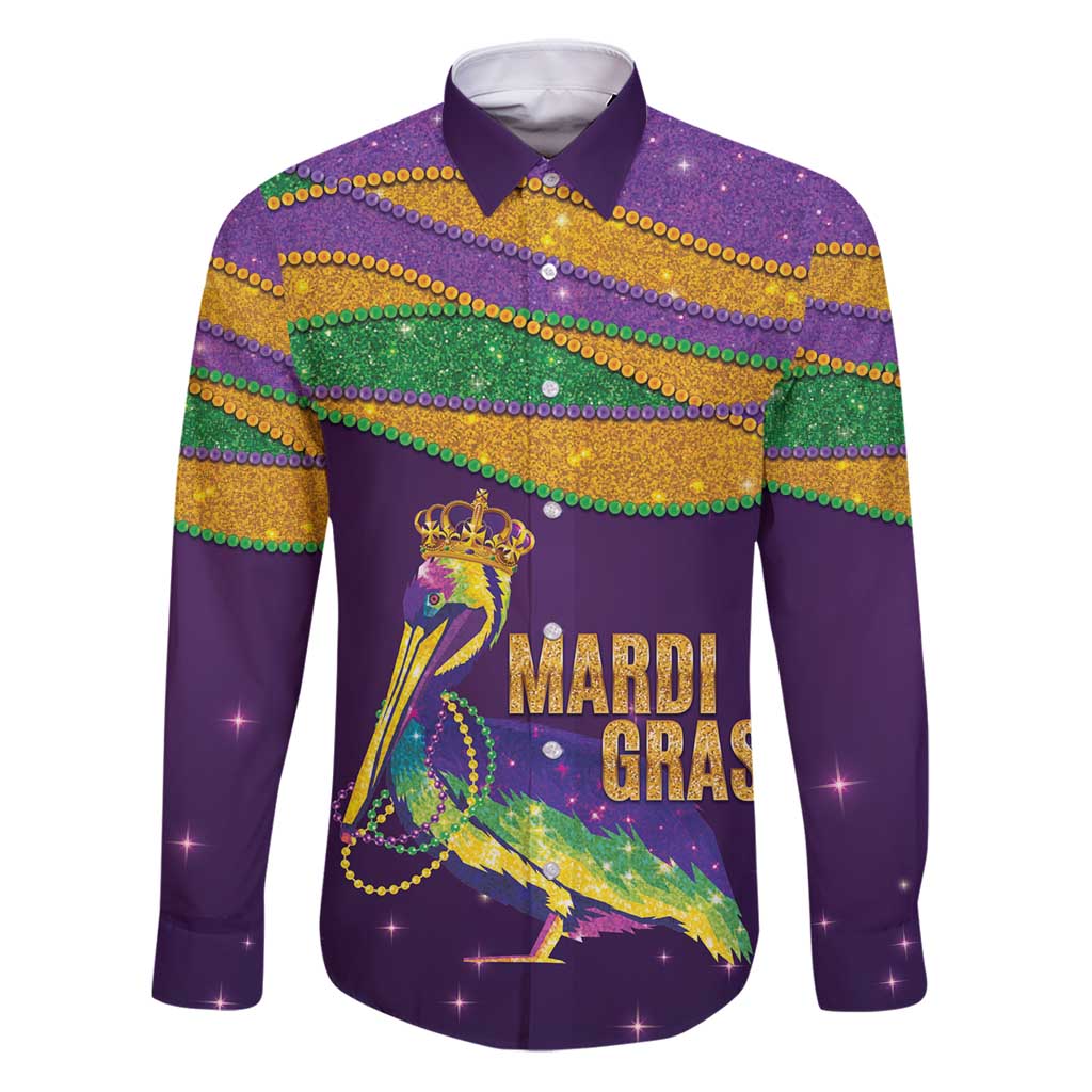 Faux Glitter Mardi Gras Pelican Family Matching Puletasi and Hawaiian Shirt - Wonder Print Shop